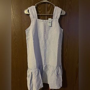 LOFT Blue Square Neck Sleeveless Flounce Dress Linen Blend Size MP